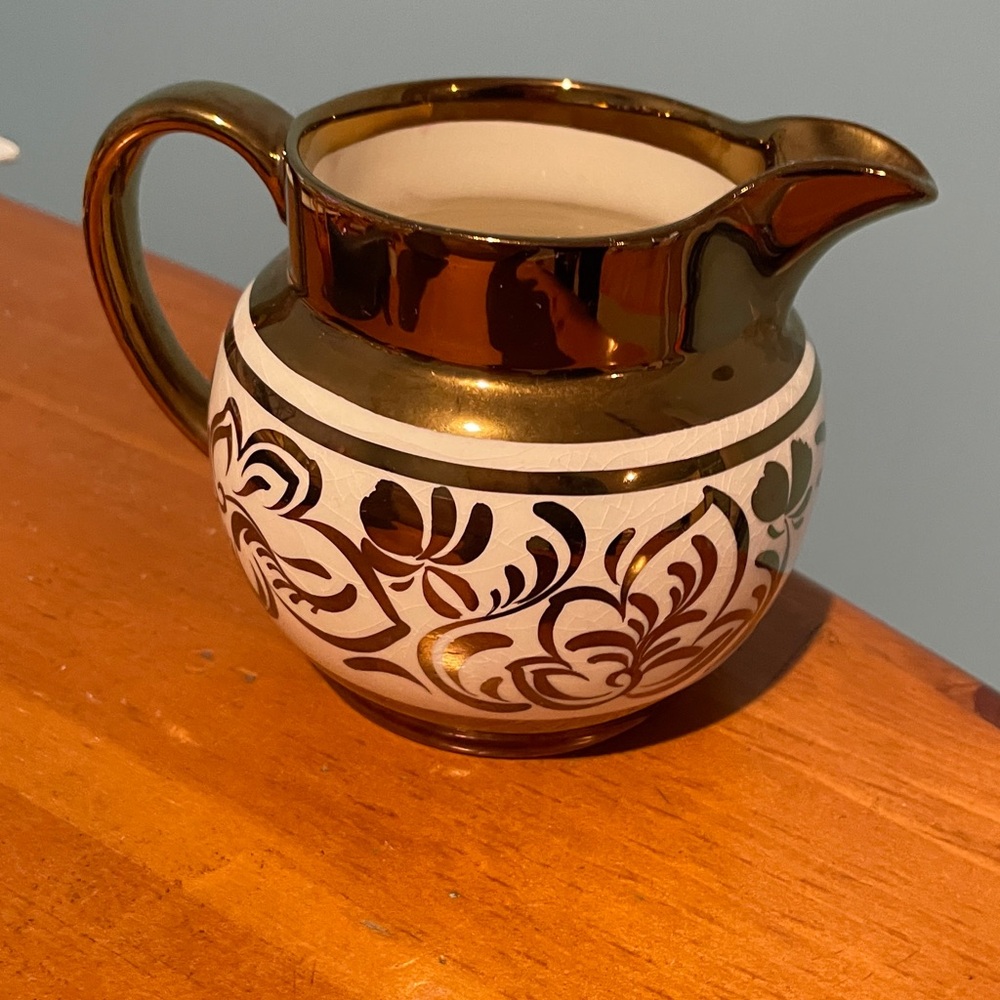 Elegant English Gold & Cream Lusterware Ceramic Pitcher by Wade